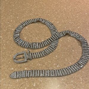 Elegant Silver Rhinestone Belt With Buckle & Keeper